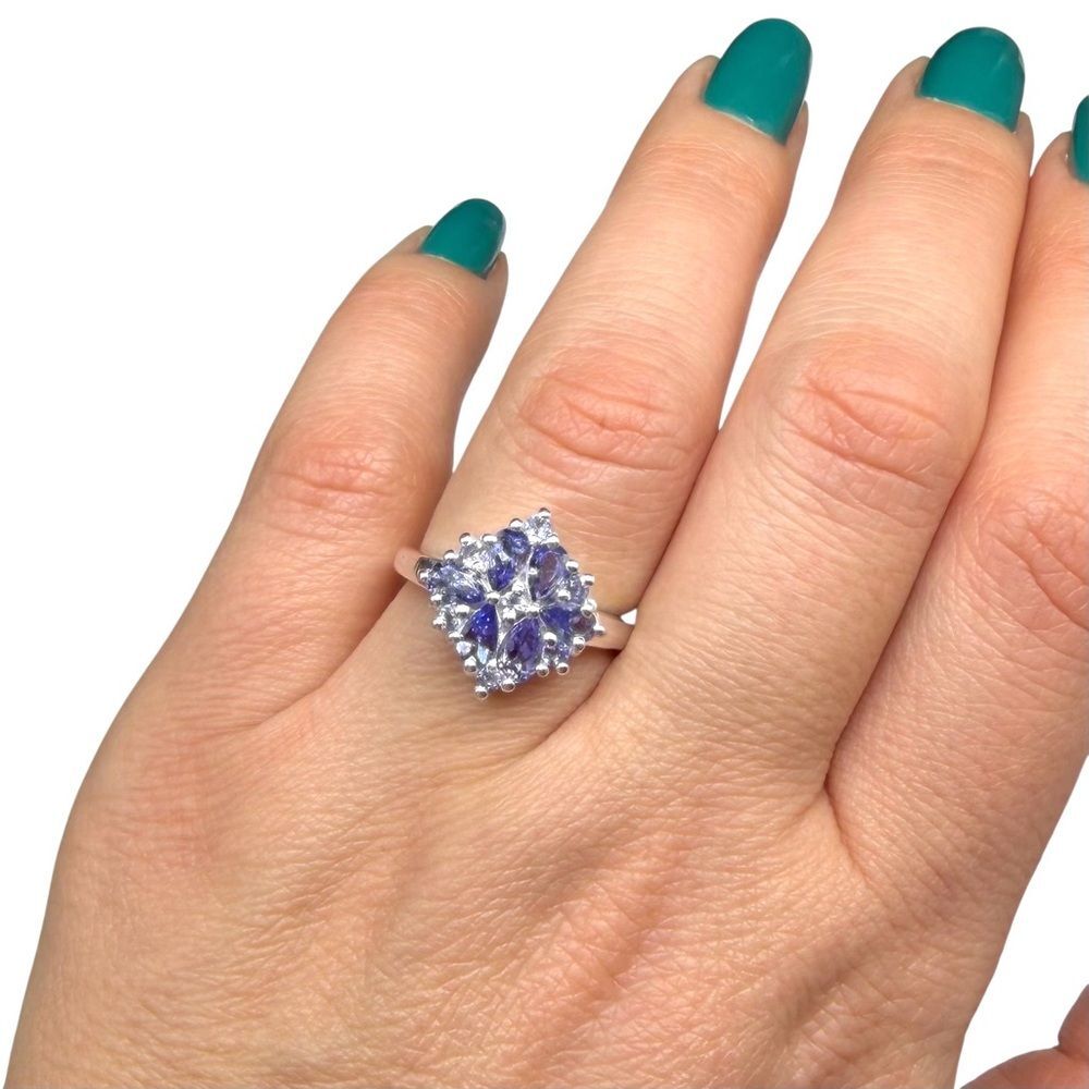 Tanzanite Ring Size 10.5 Solid 925 Sterling Silver Multi Stone - Picture 3 of 7
